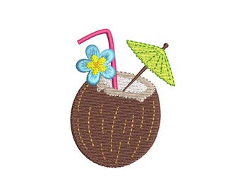 Machine Embroidery Design Tropical Coconut Cocktail