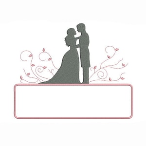 Motif de broderie machine silhouette cadre couple de mariés mariage en téléchargement immédiat