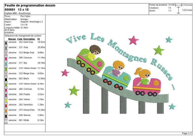 Embroidery design machine Russian mountains fun fair with little children instant download image 3