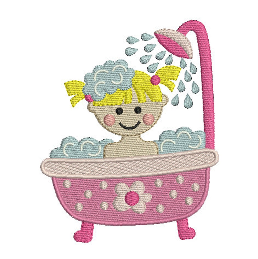 Children Child in the Bath Machine Embroidery Design Instant Download