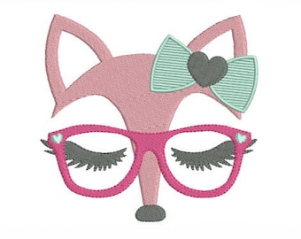 Embroidery design machine fox with glasses instant download