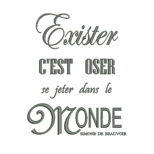 Instant download embroidery design quote Simone de Beauvoir letters words