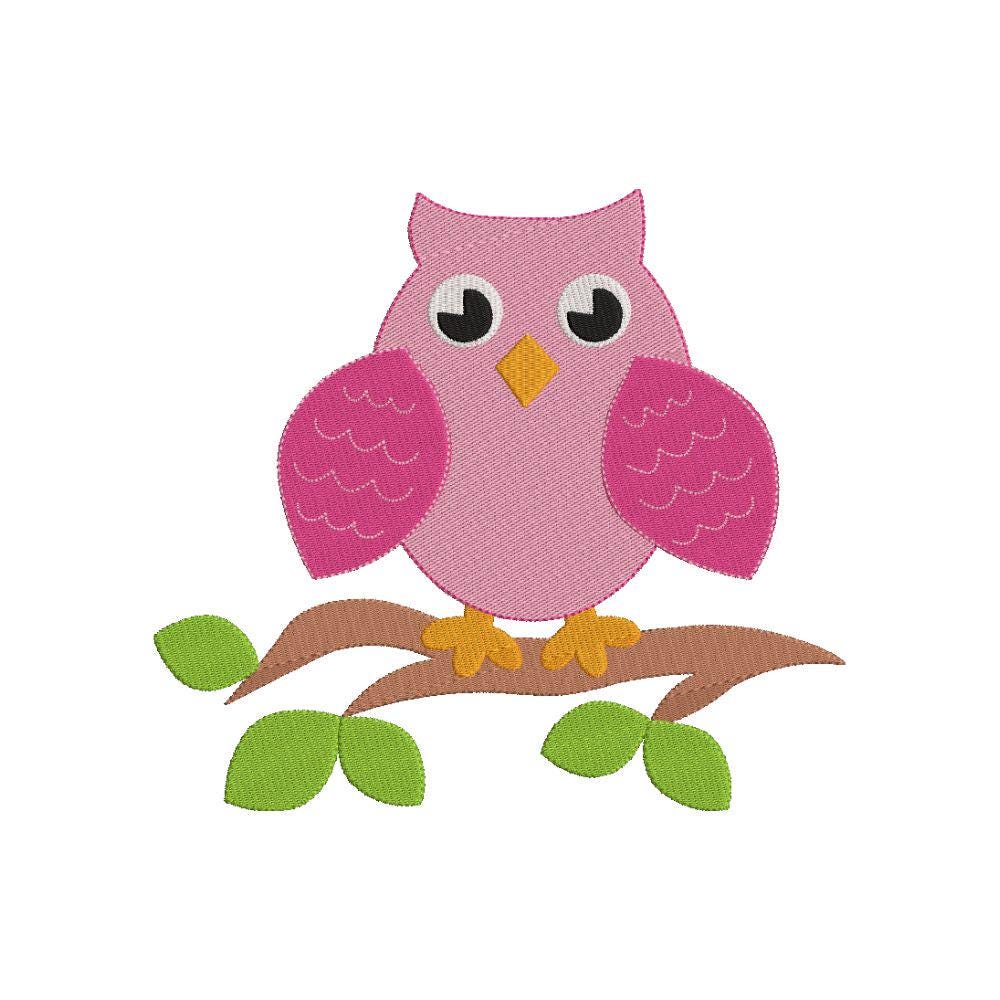 Machine Embroidery Design Little Owl on a Branch
