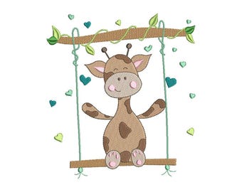 Machine Embroidery Design Little Giraffe on a Swing