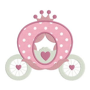 Instant download princess carriage applique machine embroidery design