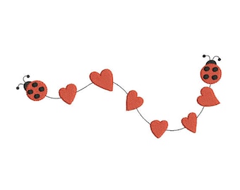 Instant download valentines day heart ladybug embroidery design machine