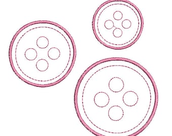 May include: Three pink embroidered buttons of varying sizes, each with four small holes in a square pattern. The buttons have a double-lined border and are set against a white background.