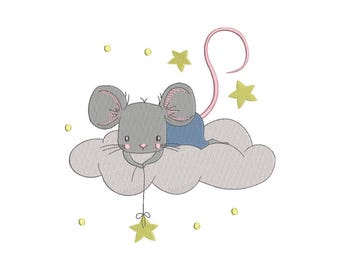 Machine Embroidery Design Mouse Fishing for Stars