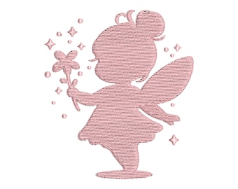Machine Embroidery Design Silhouette of Little Fairy with Magic Wand and Stars