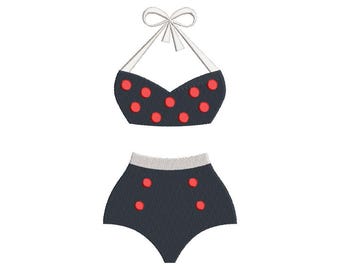 Machine Embroidery Design Vintage Swimsuit on the Beach