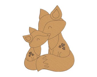 Machine Embroidery Design Mama and Baby Fox