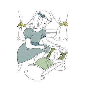 Embroidery design machine Little girl playing with her dog in a crib instant download
