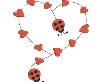 Instant download valentines day heart ladybug embroidery design machine