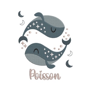 Machine Embroidery Design Zodiac Sign Pisces - Two Little Whales Astrological sign