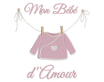 Machine Embroidery Design – Baby Girl Clothesline "Mon Bébé d'Amour"