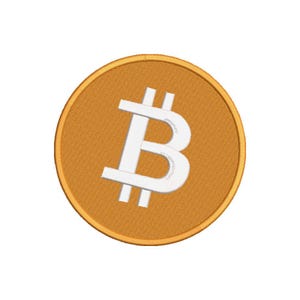 May include: A gold-colored round patch with a white embroidered Bitcoin symbol.