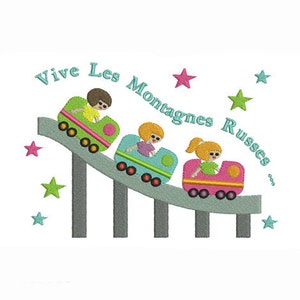 Embroidery design machine Russian mountains fun fair with little children instant download image 1