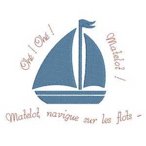 Motif de broderie machine silhouette bateau à voiles en téléchargement immédiat.