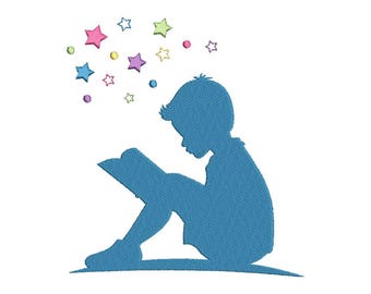 Machine Embroidery Design Reading Boy with Stars Book