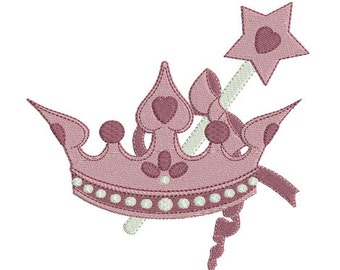 Instant download crown princess magic wand embroidery design machine