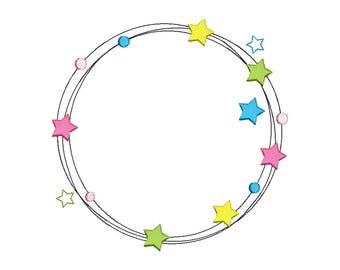 Machine Embroidery Design Round Frame with Stars