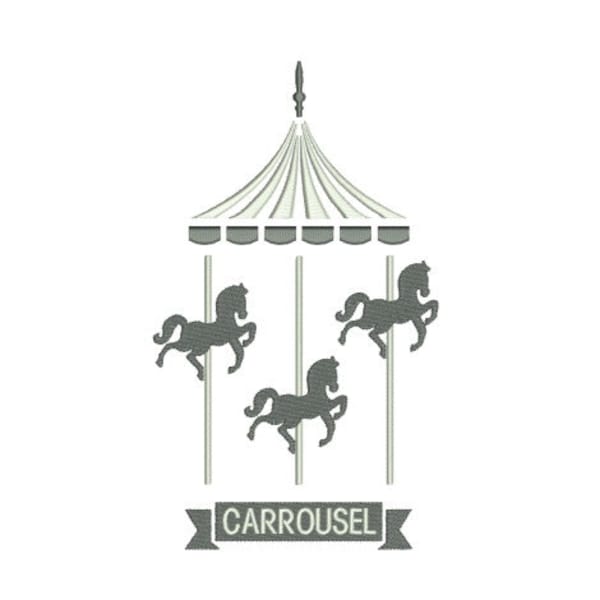 Motif de broderie machine carrousel manège avec des chevaux en bois.