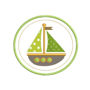 Embroidery design machine frame round with boat applique instant download.