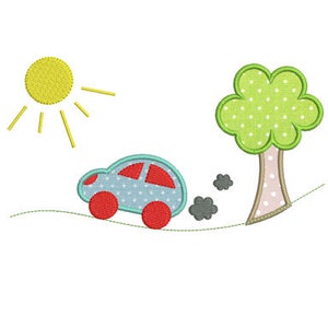 Instant download machine embroidery design applique car tree sun download