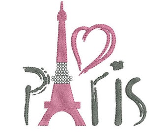 Machine Embroidery Design Paris Girly Eiffel Tower with Heart