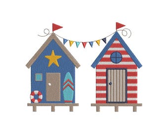 Machine Embroidery Design  Beach Huts House