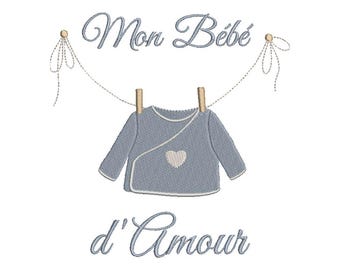 Machine Embroidery Design – Baby Clothesline "Mon Bébé d'Amour"