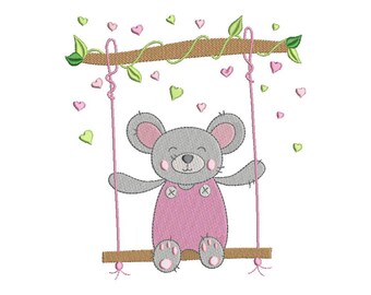 Machine Embroidery Design Little Bear on a Swing