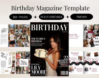 Plantilla de revista de cumpleaños / Regalo de cumpleaños personalizado para tu mejor amiga / Plantilla editable de Canva / Recuerdo para tu mejor amiga