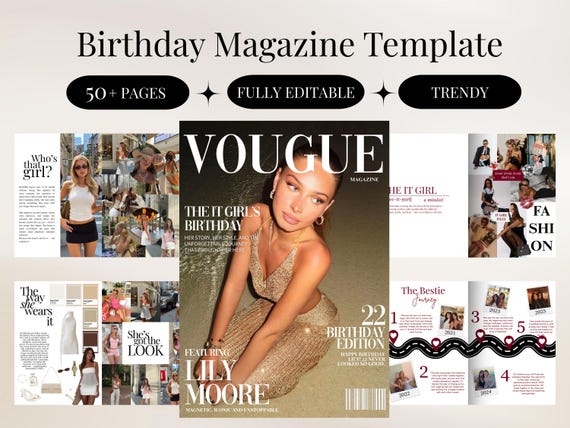 Birthday Magazine Template | Personalized Birthday Gift For Best Friend | Editable Canva Template | Bestie Sister Gift | Keepsake