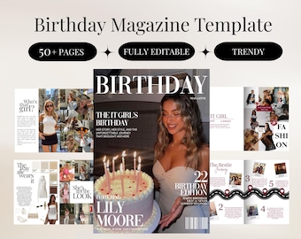 Geburtstag Magazin Vorlage | Personalisierte Geburtstagsgeschenk für den besten Freund | Bearbeitbare Canva Vorlage | Bestie Andenken