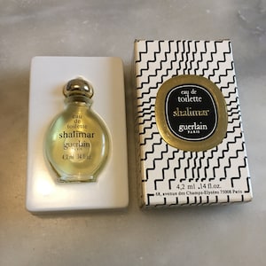 GUERLAIN, rare mini &quot;SHALIMAR&quot; perfume bottle gilt stopper, boxed