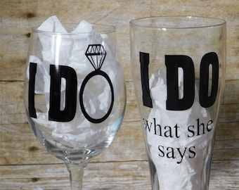 Ensemble de verres de mariage amusants – Cadeau pour les jeunes mariés, oui, souvenir