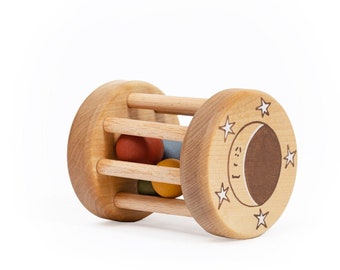 Unique New Baby Gift, Wooden Baby Rattle Toy, Handmade Organic Baby Toys for 6 months