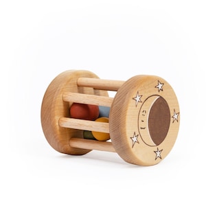 Unique New Baby Gift, Wooden Baby Rattle Toy, Handmade Organic Baby Toys for 6 months image 1