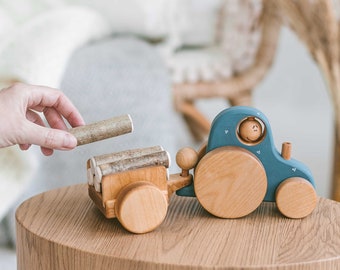 Personalised Wooden Tractor Toy, Farm Toy for Kids