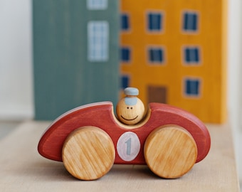 Personalized Gift Wood Car Toy, All Natural Racing Car Toy for Toddlers