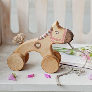 First Communion Gift Girl, Personalized Wooden Pull Toy Horse