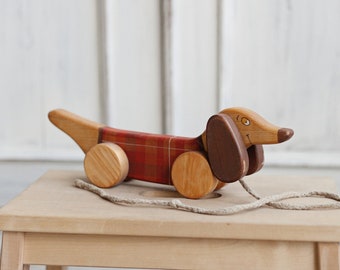 Wooden Pull Toy For 1 Year Old, First Birthday Gift Pull Along Dog Toy