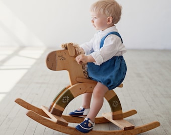 Cheval à bascule en bois, cheval à bascule en bois, cadeau de 1er anniversaire, jouets en bois faits main, cadeau pour tout-petit, cadeau personnalisé pour les enfants