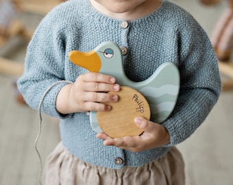 Holznachziehspielzeug Ente | Waldorf-inspiriertes personalisiertes Geschenk für Kinder | Holzspielzeug für 2 Jahre altes Kleinkind