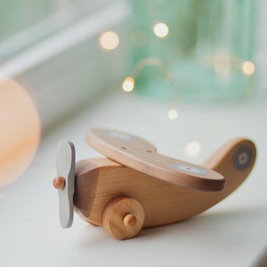 Wooden Plane Toy for 3 Year Old, Wooden Toys for Boys, Airplane Baby Shower Gift image 1
