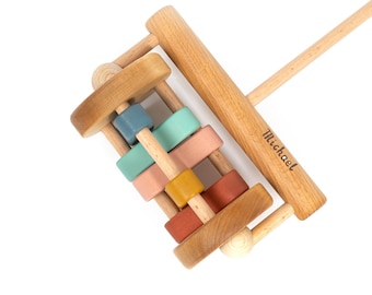 Lawnmower Push Toy, Wooden Push Toy Rattle, Montessori Toddler Toy