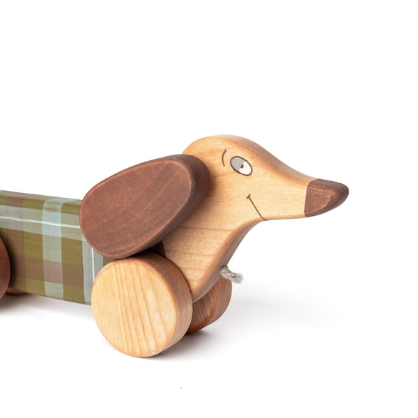 Unique 1st Birthday Gift Wooden Pull Toy Dog, Walk-A-Long Puppy for Girls and Boys, Wooden Dachshund Lover Gift