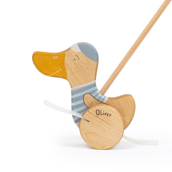 Wooden Duck Push Toy: Personalized First Birthday Gift
