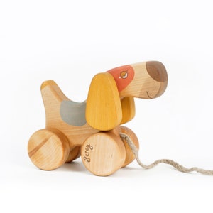 Personalized Pull Toy Dog, Heirloom Toys, Natural Wood Toys for 1 year old